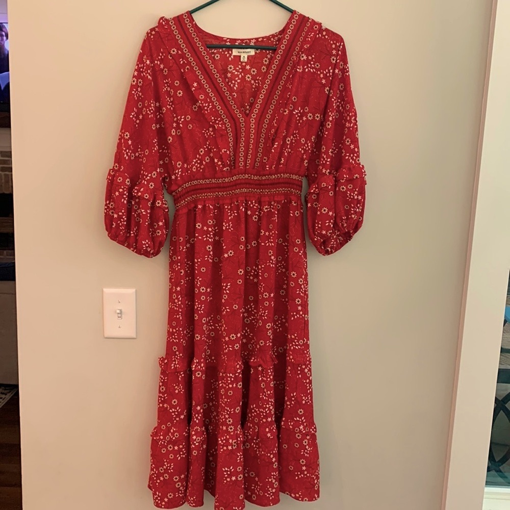 Max Studio Red Floral Midi Dress